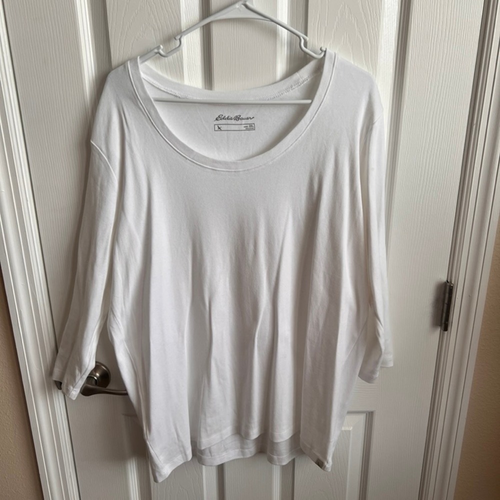 Eddie Bauer Womens 2XL‎ Long Sleeve T-Shirt White Cotton Crew Neck Casual